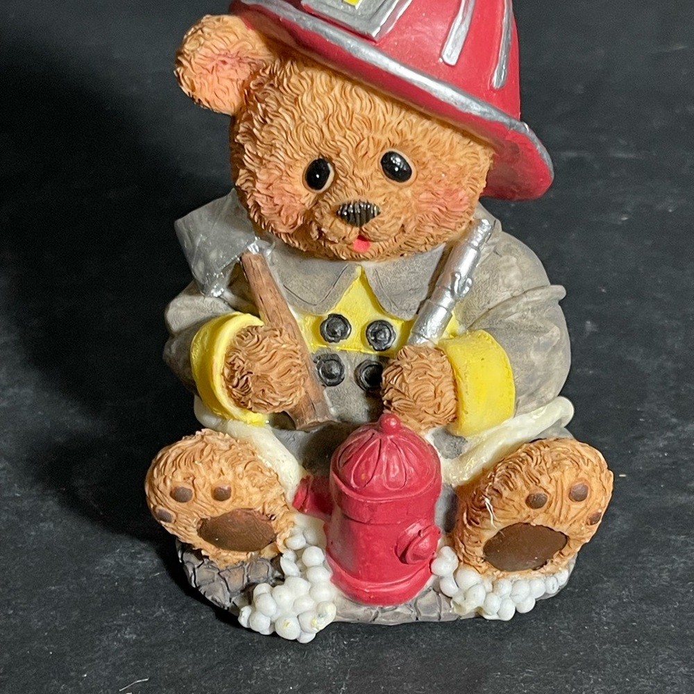 Firefighter Teddy Bear Piggy Bank  Money Holder Penny with Stopper 8" Resin